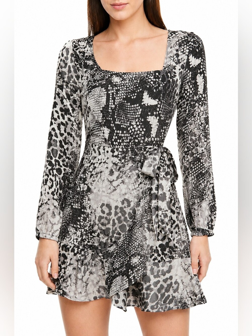 Express NWT Mixed Animal Print Faux Wrap Mini Dress Size Large Mob Wife chic